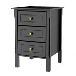 Yaheetech Black Gloss 3 Drawers Bedside Table Cabinet Stylish Nightstands  with Silver Handle Bedroom Furniture