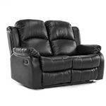 Classic Double Reclining Loveseat - Bonded Leather Living Room Recliner ( Black)