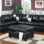 April Black Leather Sectional Sofa and Ottoman