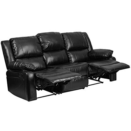Flash Furniture Harmony Series Black Leather Sofa with Two Built-In  Recliners