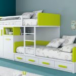 Kids Beds With Storage for a Tidy Room : Extraordinary White Green Bunk Kids  Beds With Storage Design Ideas
