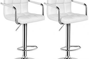 Topeakmart 2pcs Adjustable Bar Stools Breakfast Barstool with Back and Arms  Leather Swivel Barstool Chairs w