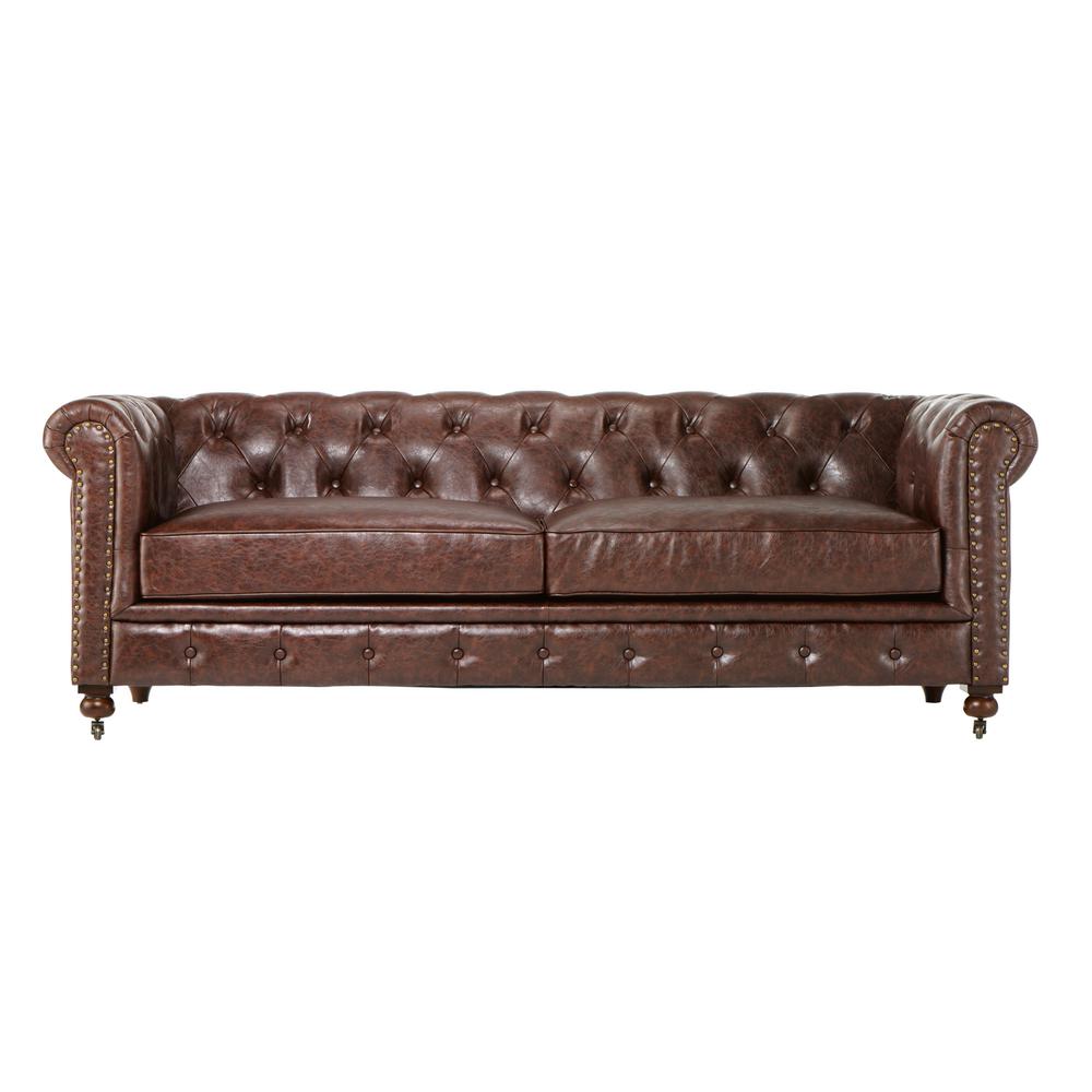 Home Decorators Collection Gordon Brown Leather Sofa-0849400760 - The Home  Depot