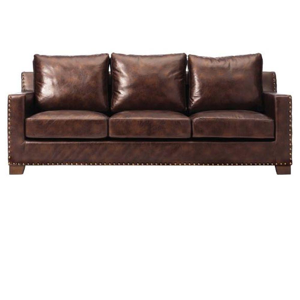 Home Decorators Collection Garrison Brown Leather Sofa-1600400820 - The  Home Depot