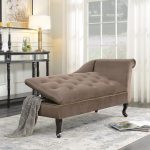 Product Image Belleze Velveteen Tufted Chaise Lounge Chair Couch for Living  Room Nailhead Trim with Storage, Brown