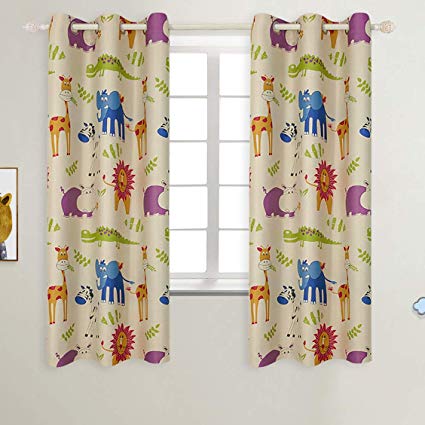 BGment Kids Blackout Curtains - Grommet Thermal Insulated Room Darkening  Printed Animal Zoo Patterns Nursery and