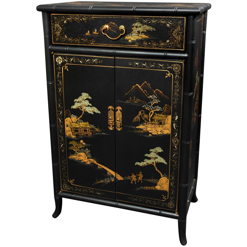 Oriental Furniture Oriental Furniture Black Lacquer Japanese Shoe  Cabinet-LCQ-SHOECB-BC - The Home Depot
