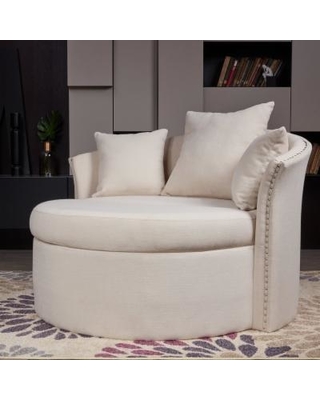 Lokatse Indoor Accent Upholstery Circular Round Shape Loveseat with  Cushions and Pillows (cream beige)