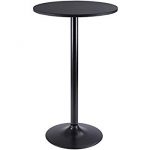Furmax Bistro Pub Table Round Bar Height Cocktail Table Metal Base MDF Top  Obsidian Table with