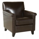 The coffee brown leather on this cleanly designed chair makes for a  luxurious addition to any