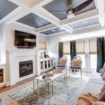 Coffered Ceilings and Blended Patterns are the Stars of this Textured Contemporary  Living Room 8 Photos