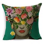 HLPPC Cushion Cover Beautiful Women With Colorful Flowers Pillowcase 17 x  17 Inches Woven Pillow Covers