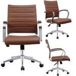 Shop 2xhome - Brown Designer Office Chairs Mid Back Ribbed PU