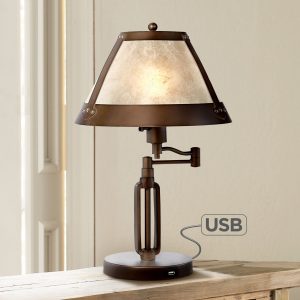 Samuel Swing Arm Desk Lamp with Mica Shade and USB Port