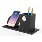 Pen Vase Pencil Holder Stationery Desk Tidy Container Gift Clock Wireless  Quick Charger