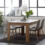 oak dining table and fabric chairs