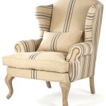 Zacharie Khaki Linen English Wing Chair with Blue Stripe