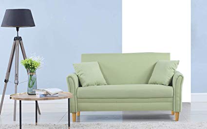 Divano Roma Furniture Modern 2 Tone Small Space Linen Fabric Loveseat  (Green)