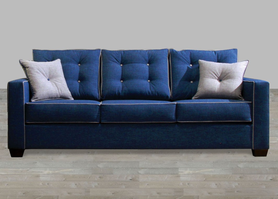 Contemporary Style Blue Fabric Sofa with Pillow Rolled Arm