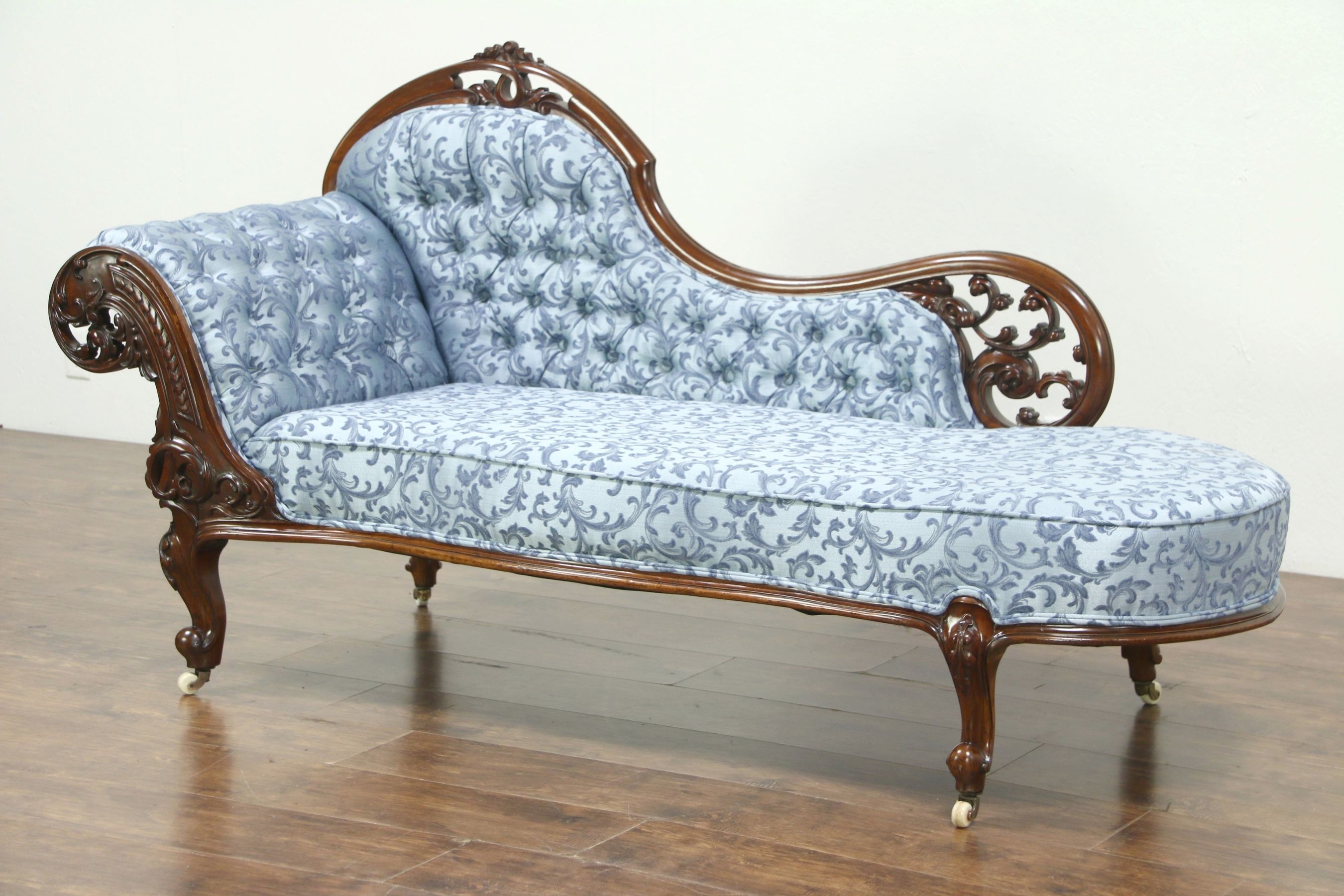 SOLD - Carved Mahogany Antique Recamier, Chaise or Fainting Couch, England  #28747 - Harp Gallery