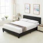 Bed Frame Mecor Slats Upholstered Headboard Bedroom Faux Leather Full Size  Black