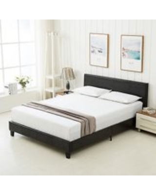 Bed Frame Mecor Slats Upholstered Headboard Bedroom Faux Leather Full Size  Black