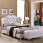 Holly Full Size White Transitional Upholstered Faux Leather Crystal Tufted  Platform Slat Wing Bed (Headboard, Footboard, Rails, Slats) - Traveller Location