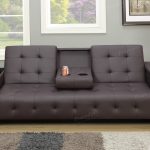 F7202 Silia collection espresso faux leather folding futon sofa bed with  storage in the arms