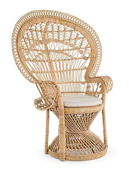 Kouboo Grand Peacock Chair in Rattan with Seat Cushion, Natural Color