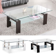 Modern Glass Chrome Wood Coffee Table Shelf Rectangular Living Room  Furniture