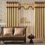 Amazing Design Of The Living Room Drapes With Floral Wall Paper Ideas Added  With Gold Curtain