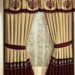 Elegant Red Gold Curtains With Swag Valance For Living Room Decor Ideas