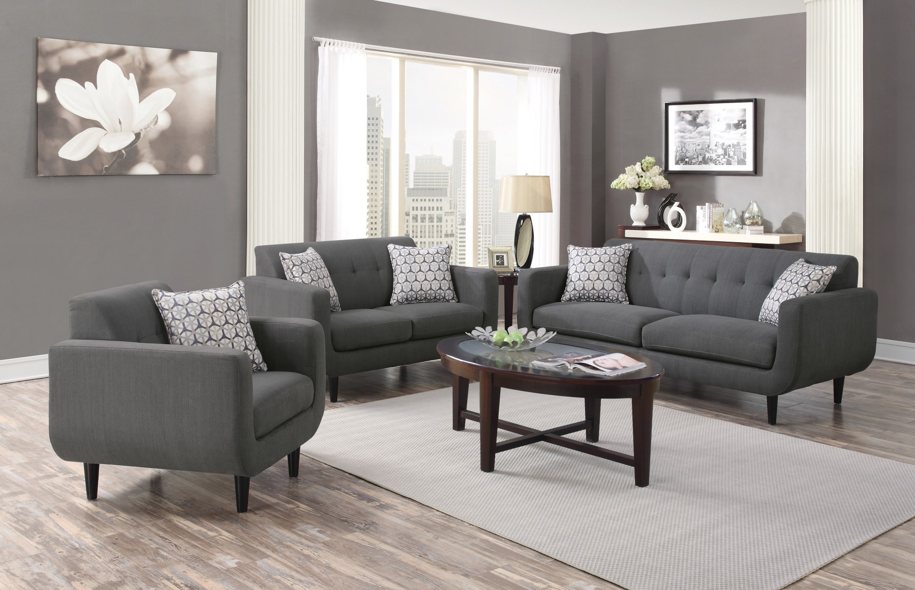 Simple Relax Stansall 3 Pcs Grey Linen Like Sofa Couch Set - Walmart.com