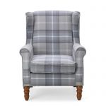 Oswald Check Wingback Armchair - Grey