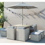 Outdoor Rattan Garden Furniture - Garden Table and 8 Chairs + Grey Parasol  FTR016