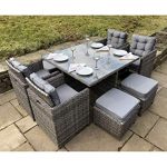 OWO Living Luxury Milan Grey Rattan Garden Furniture Set 8 Seater Patio  Outdoor Garden Dining Cube