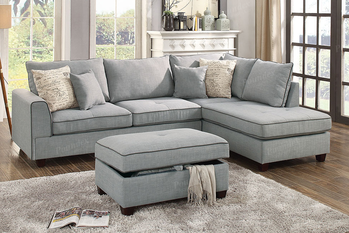 3-Pcs Light Grey Dorris Fabric Sectional Sofa F6543