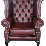 Chesterfield Queen Anne High Back Armchair Genuine Leather Antique Oxblood  Red