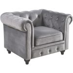 Chesterfield Velvet Tufted Chair, Grey