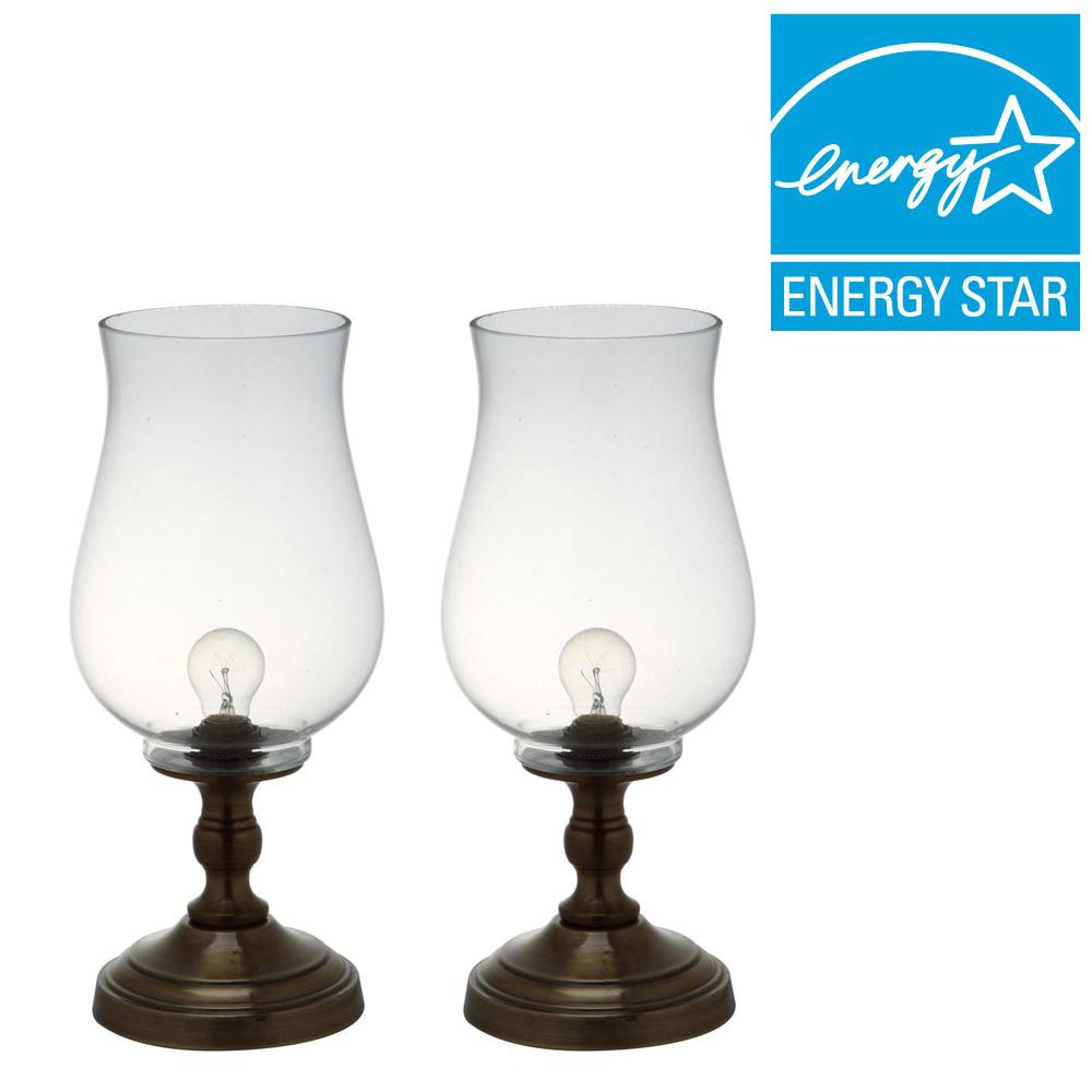 Bronze Uplight Hurricane Lamp with Clear Shade (Set of 2)