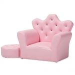 Baxton Studio Ava Pink Faux Leather 2-Piece Kids Armchair and Footrest Set