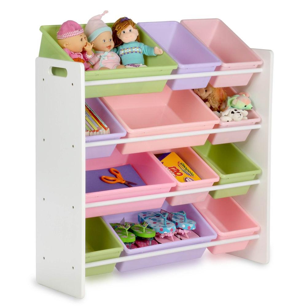 Kids Toy Storage Organizer with Bins, White/Pastel