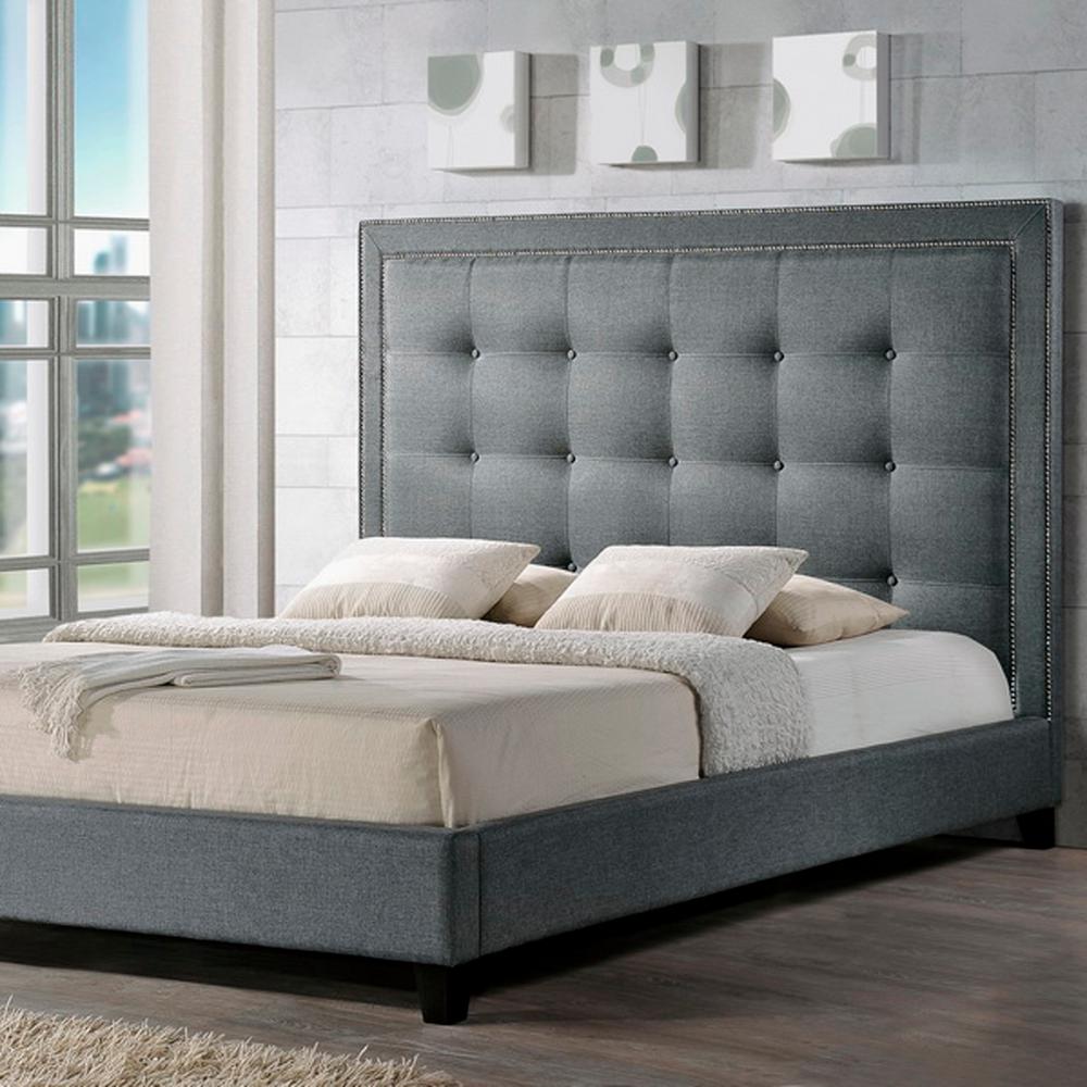 Hirst Transitional Gray Fabric Upholstered King Size Bed