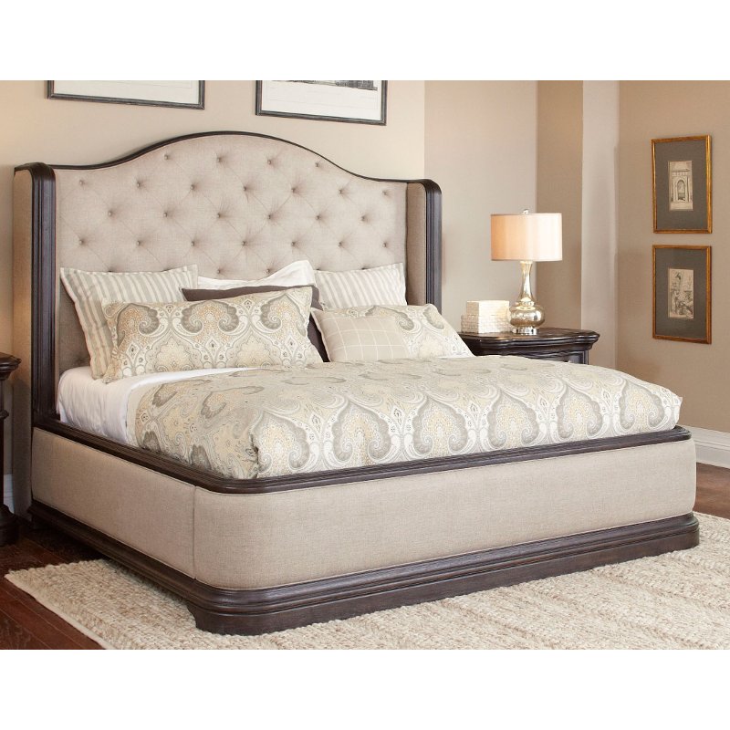 Dark Oak Wingback Upholstered Queen Bed - Ravena | RC Willey Furniture Store
