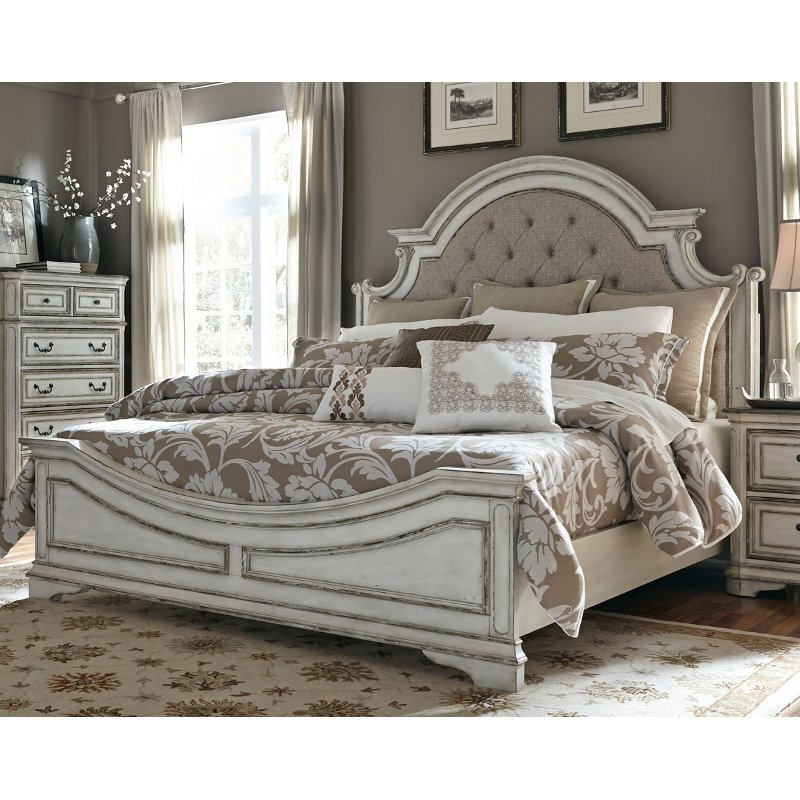 Antique White Traditional Upholstered King Size Bed - Magnolia Manor | RC  Willey Furniture Store