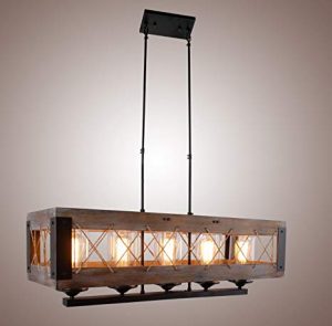 Wood Rectangular Pendant Lighting Chandelier Kitchen Island Lighting