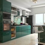 Glossy green cabinets infuse vitality to this kitchen