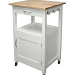 eHemco Kitchen Island Cart Natural Wood Top with White Base (White)