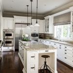 65 Extraordinary traditional style kitchen designs- love the white cabinets  with light grey subway tile backsplash (and darker island).