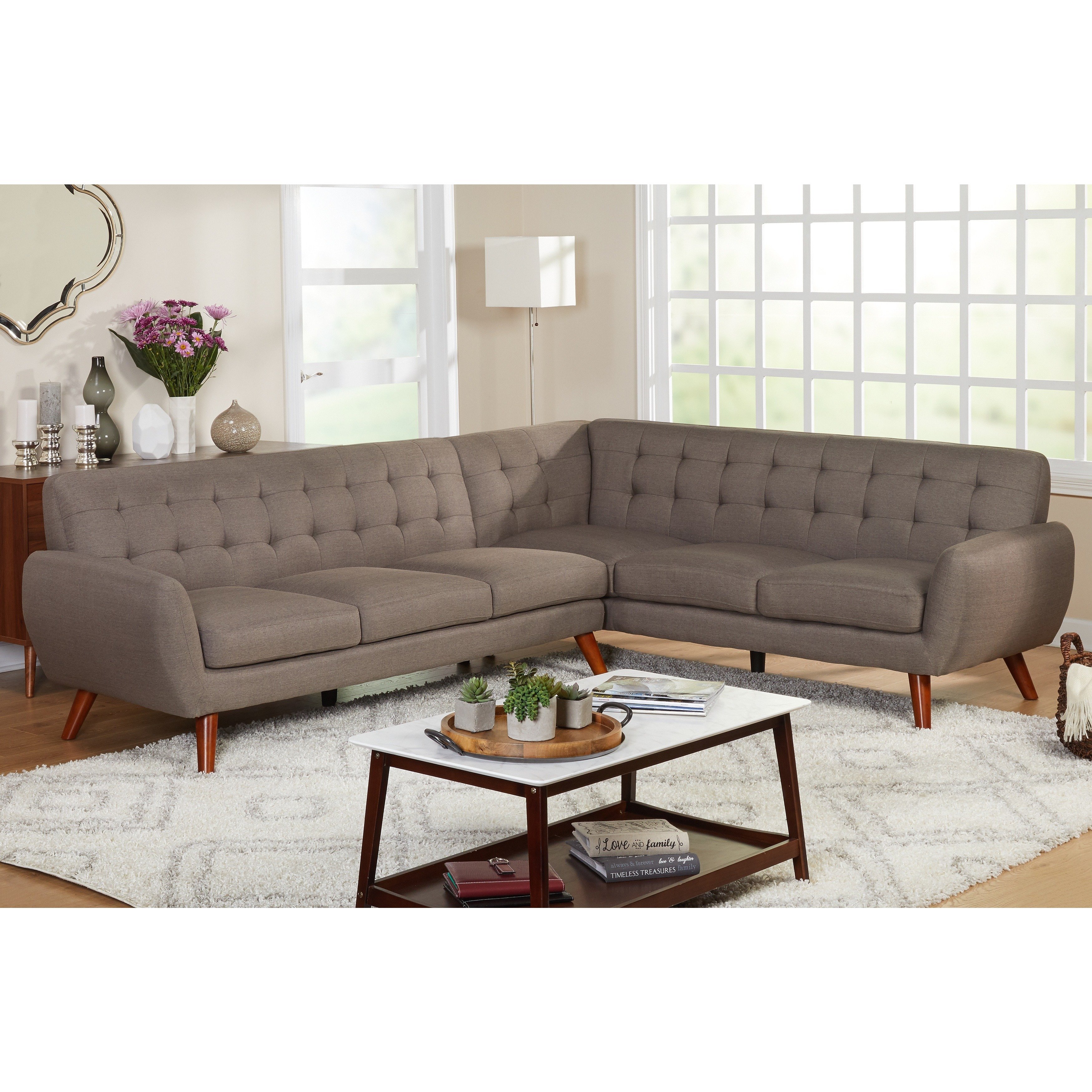 Simple Living Livingston Mid-Century Tufted L-shaped Sectional Sofa